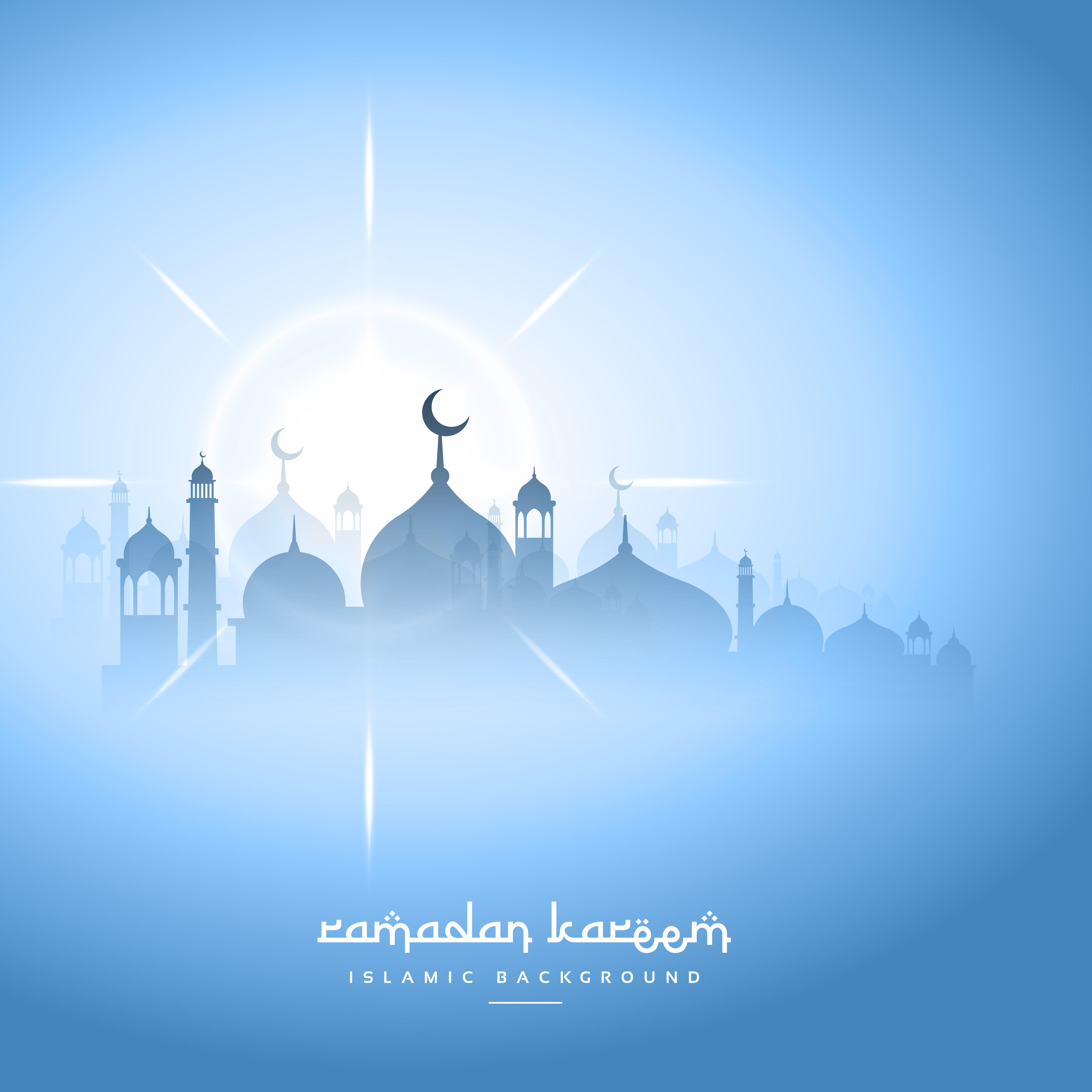 blue sky ramadan kareem background with mosque silhouette  