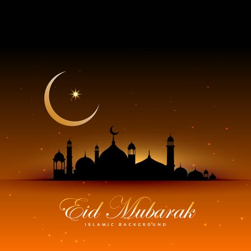 Awesome eid mubarak background with mosque and moon 