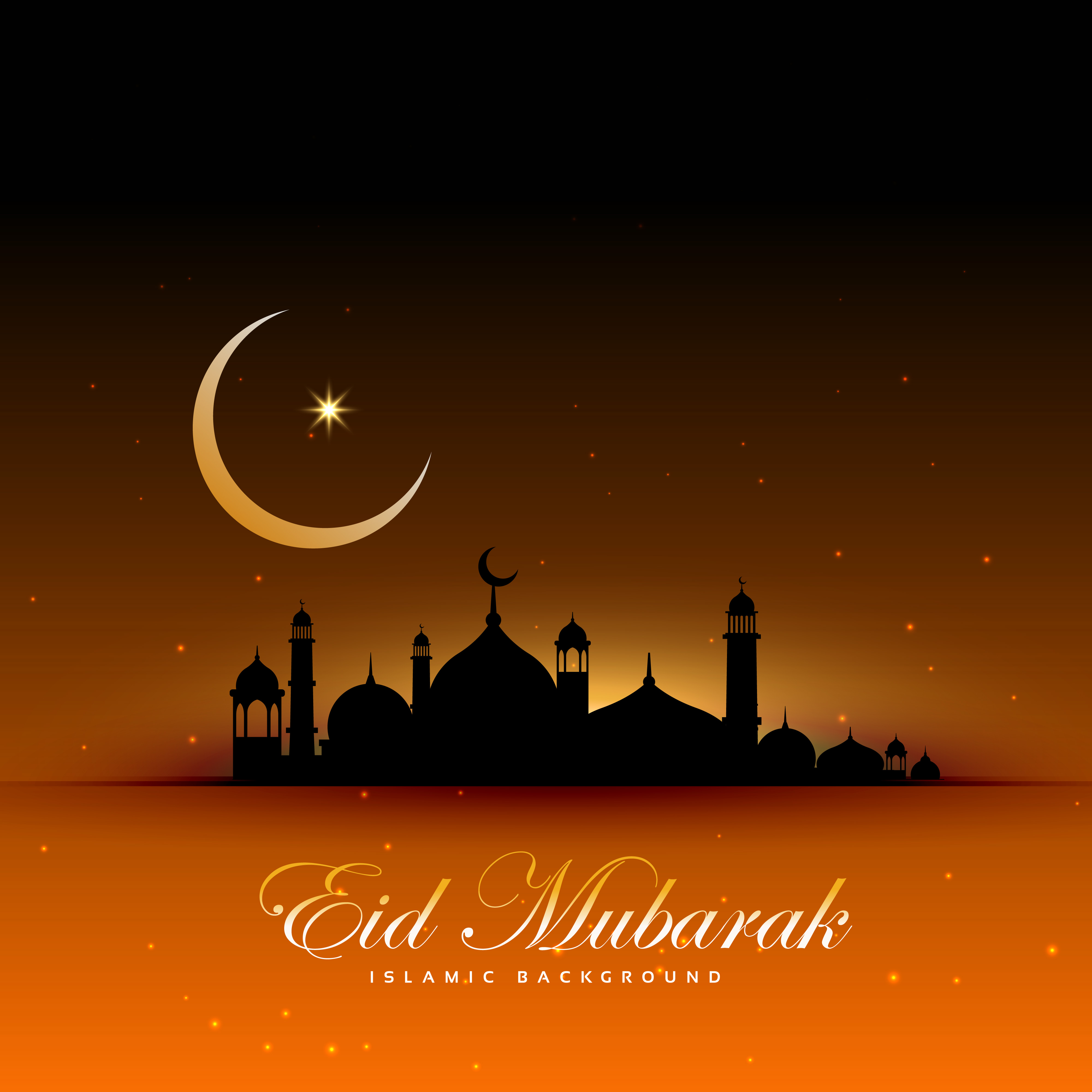 Awesome eid mubarak background with mosque and moon 