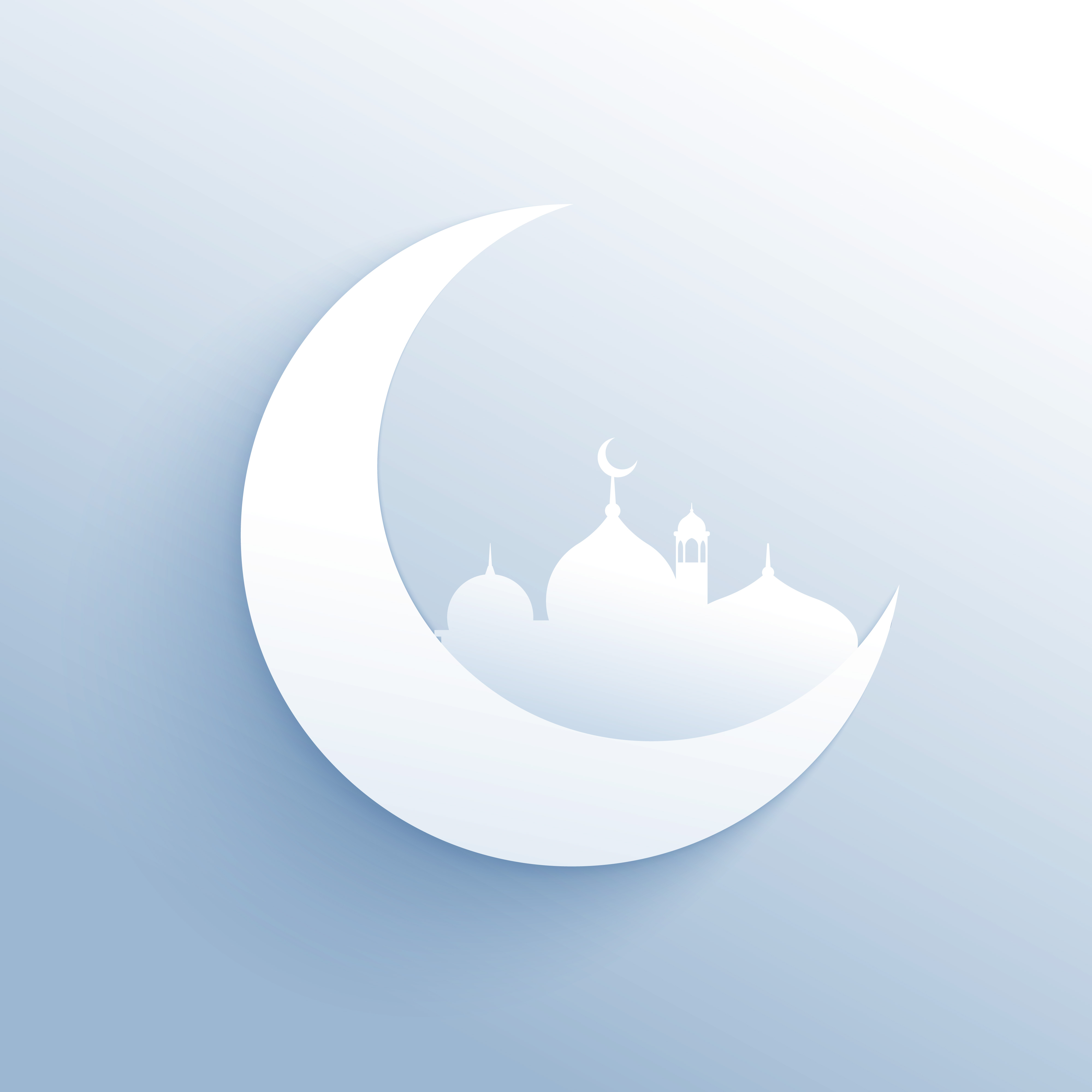 Moon with mosque silhouette clean background for islamic 