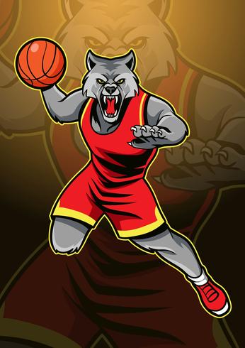 Mascota de baloncesto del lobo vector