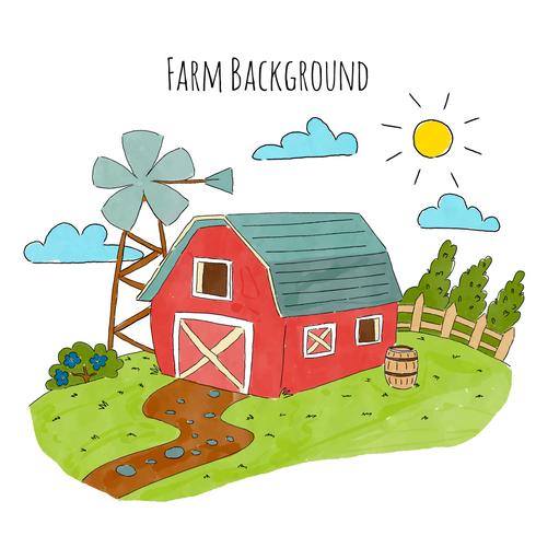 Farm House With Landscape And Clouds vector