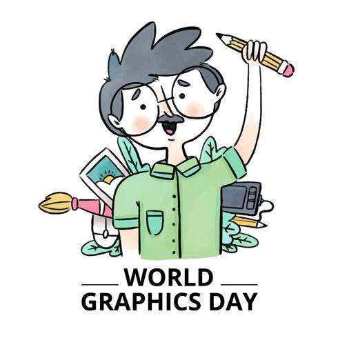 Diseñador gráfico lindo con elementos alrededor del día mundial de gráficos vector