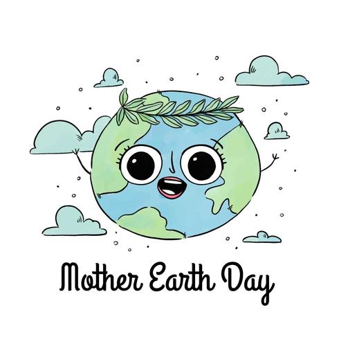 Cute Earth Character With Clouds Around vector