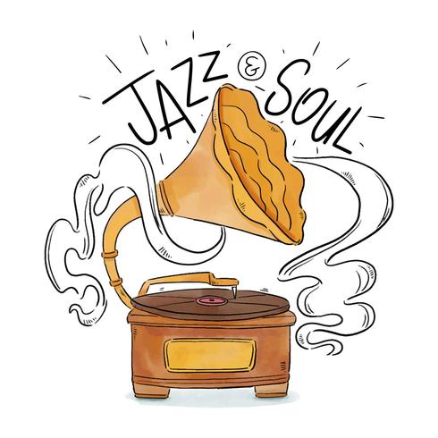 Record Player With Jazz Music With Lettering vector