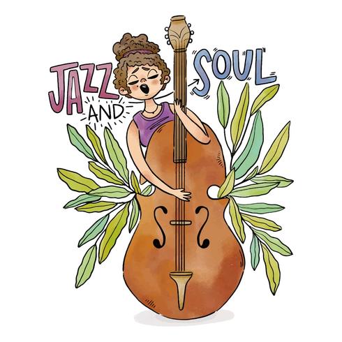 Girl Playing Jazz Instrument With Leaves Around  vector