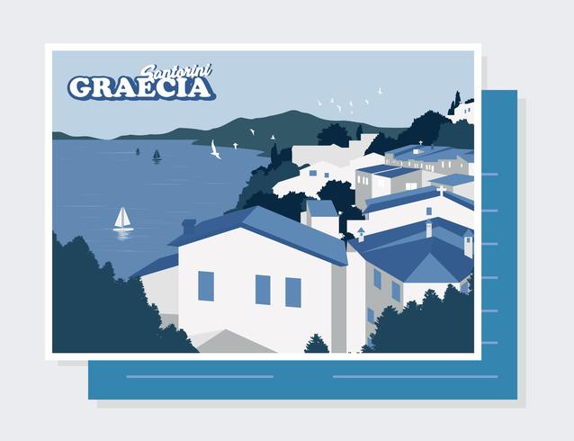 Vector de la postal de Santorini