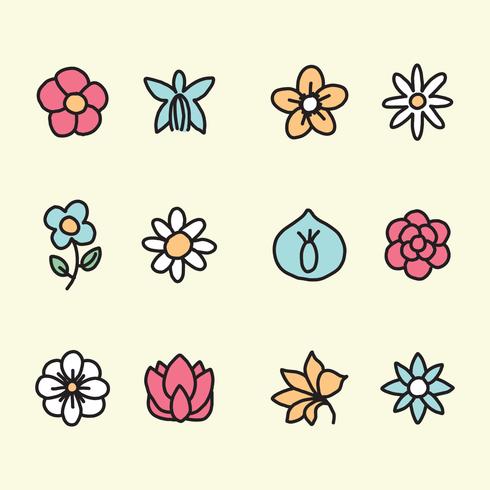 Outlined Floral Icons vector