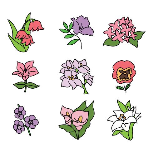 Set of Doodled Flowers vector