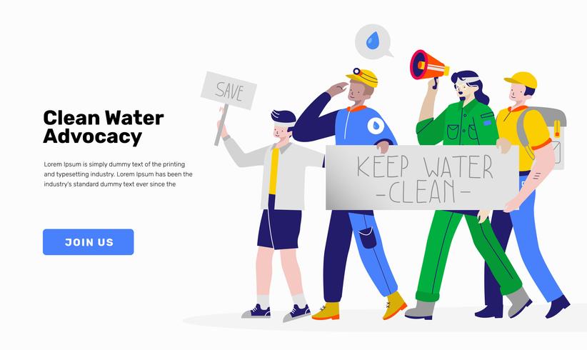 Demonstration to Save Water by Clean Water Activist Vector Illustration