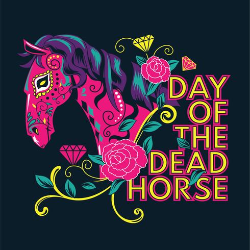 Caballo de calavera de azúcar inspirado en el Día de los Muertos vector