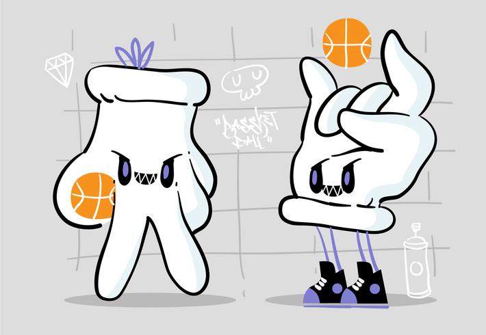 Ilustración de Vector de Cool Urban Hand Character baloncesto mascota