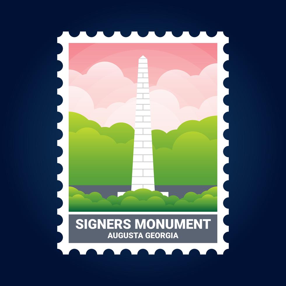 Signers Monument Illustration Augusta United States Stamp