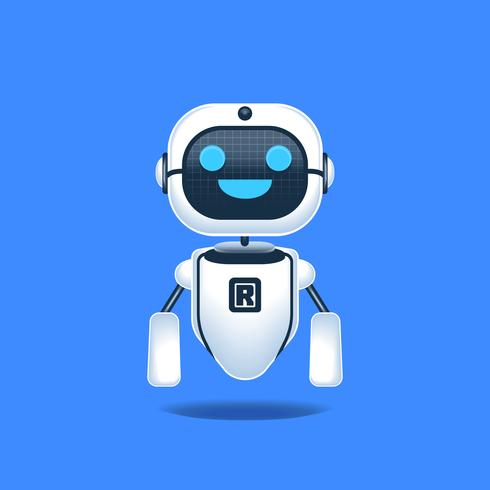 Robot alegre aislado en la ilustración del concepto de fondo azul vector