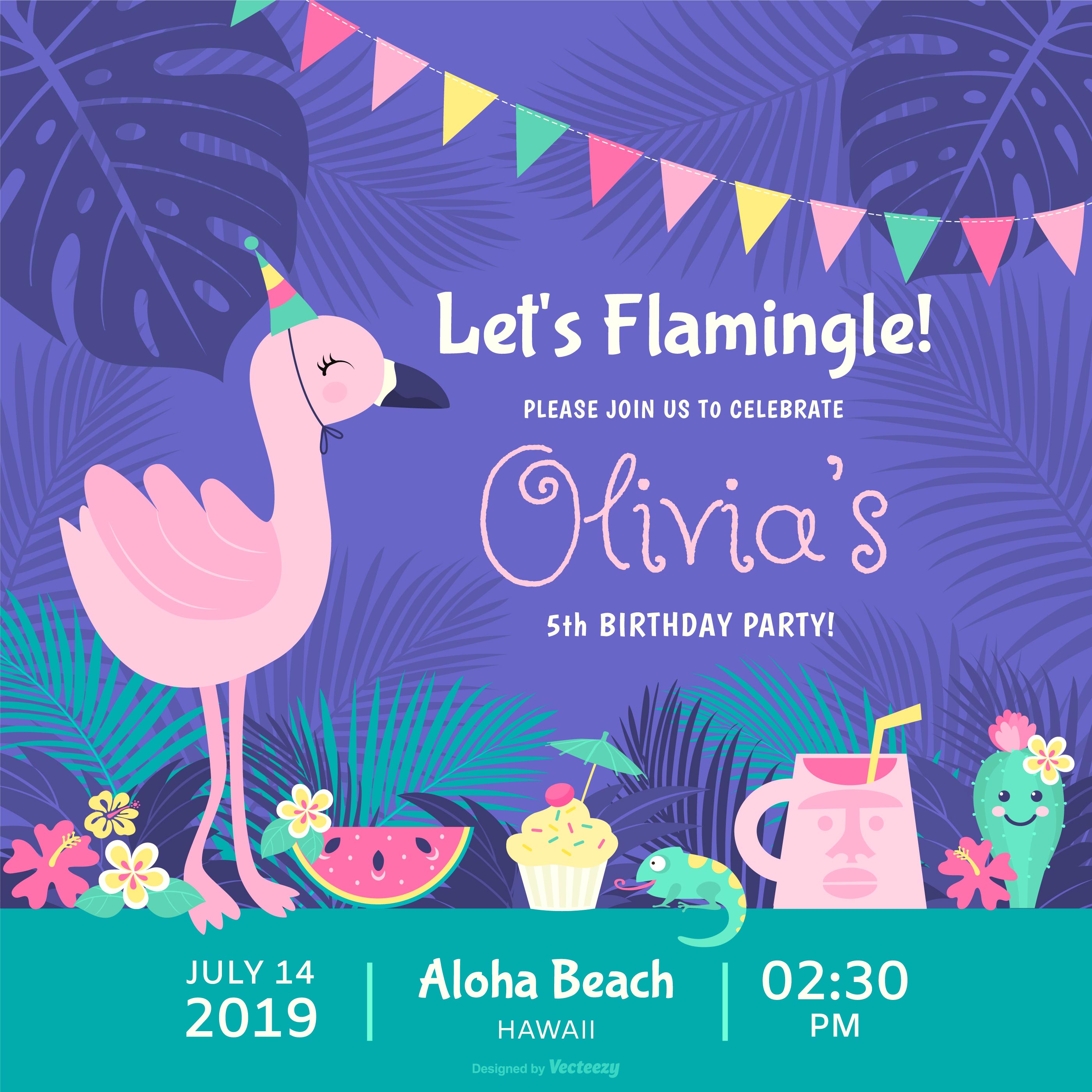 Download Let's Flamingle Polynesian Birthday Party Vector Invitation Card 199394 - Download Free Vectors ...