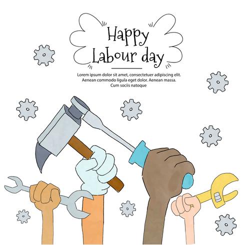 Hands With Construcion Tools And Nuts To Labour Day vector