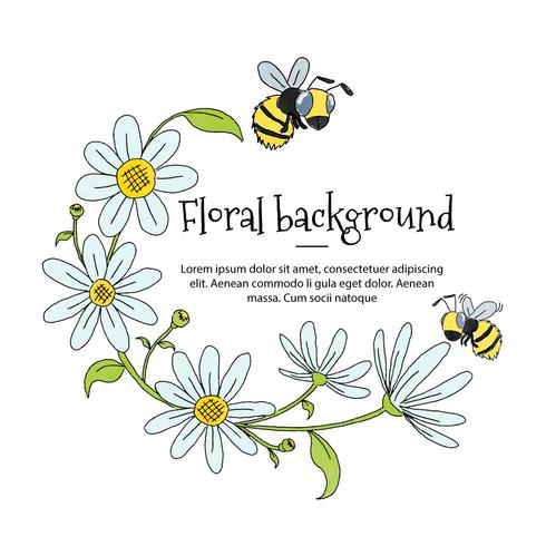 Cute Floral Frame With White Flowers And Bees  vector