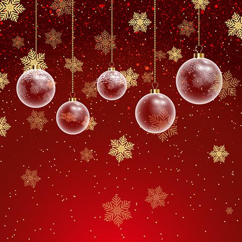 Christmas background with baubles and snowflakes vector