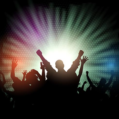 Party crowd on starburst background  vector