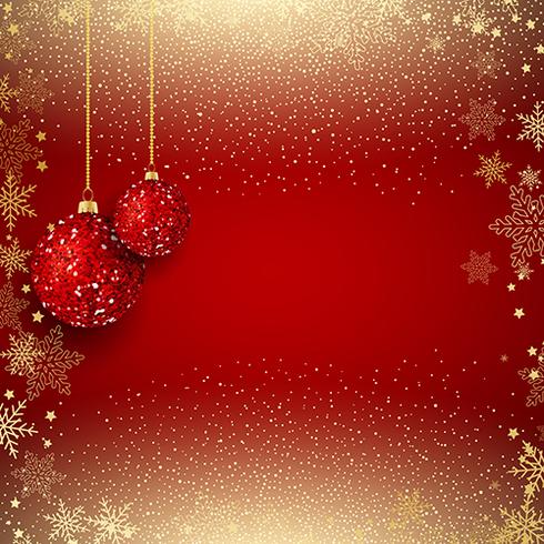 Hanging glittery baubles on a gold confetti background vector