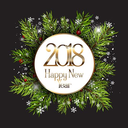 Happy New Year background with snowflakes and fir tree branches vector