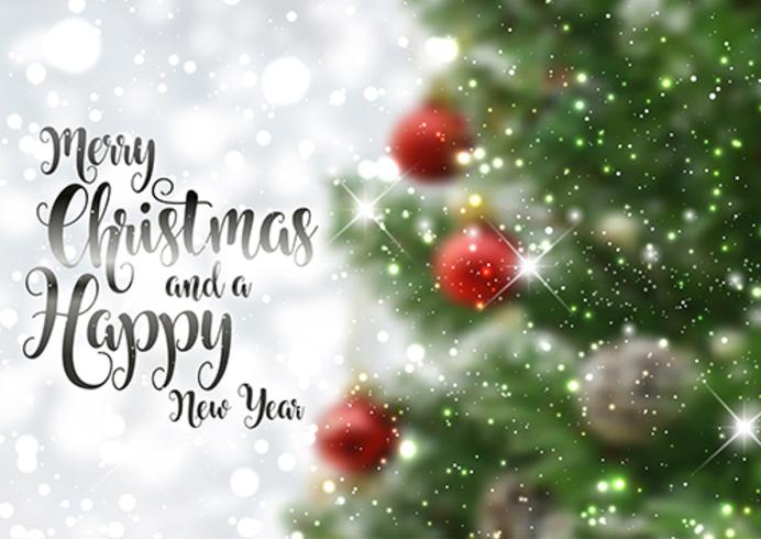 Christmas text background with defocussed tree image vector