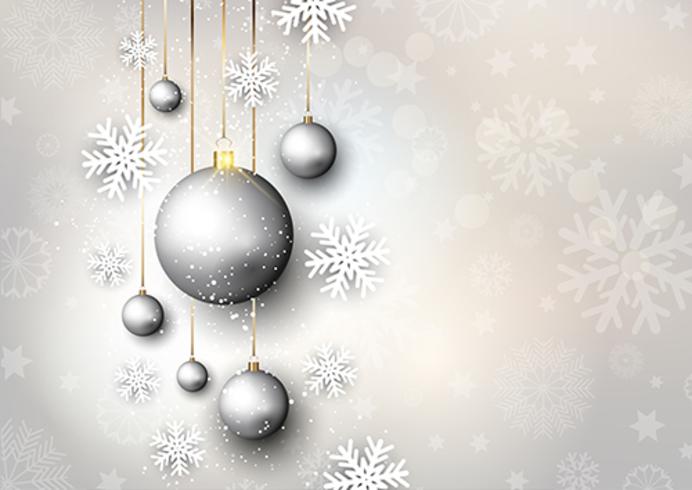 Christmas background with baubles and snowflakes vector