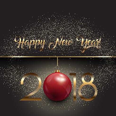 Happy New Year background with hanging bauble and gold glitter vector