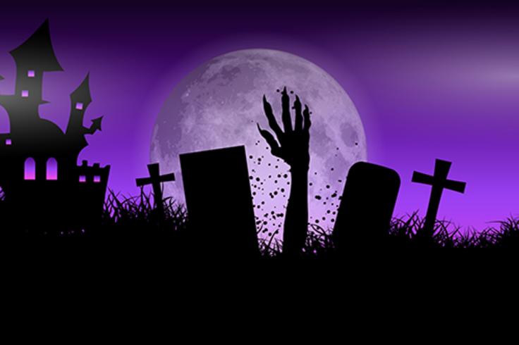 Zombie hand in Halloween landscape vector