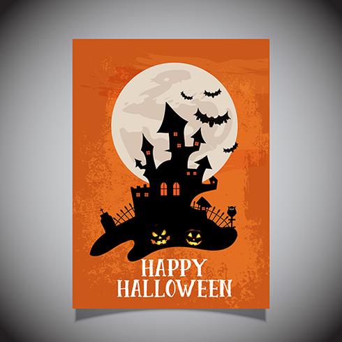 Halloween flier with spooky castle design vector