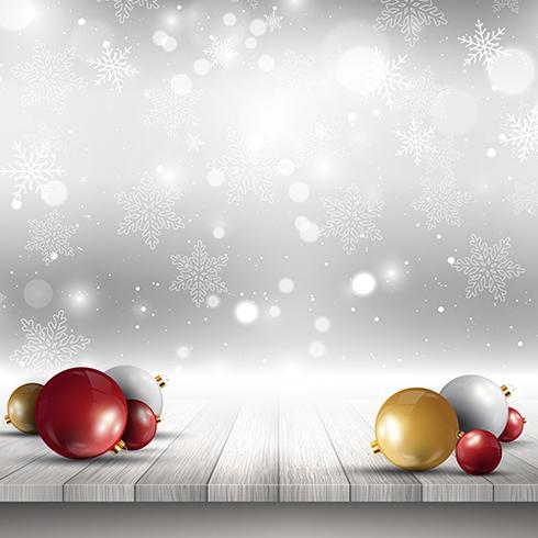 Christmas baubles on wooden deck  vector