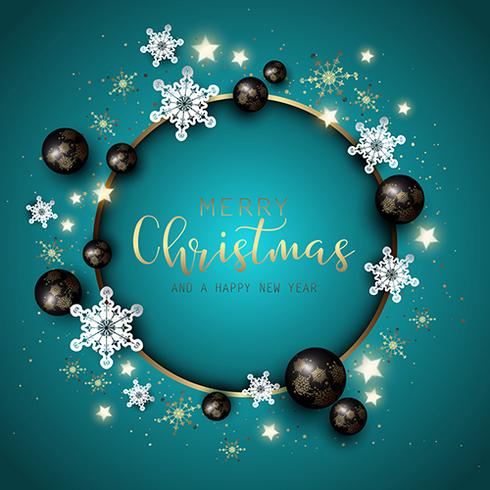 Christmas and New Year background with snowflakes, baubles and d vector