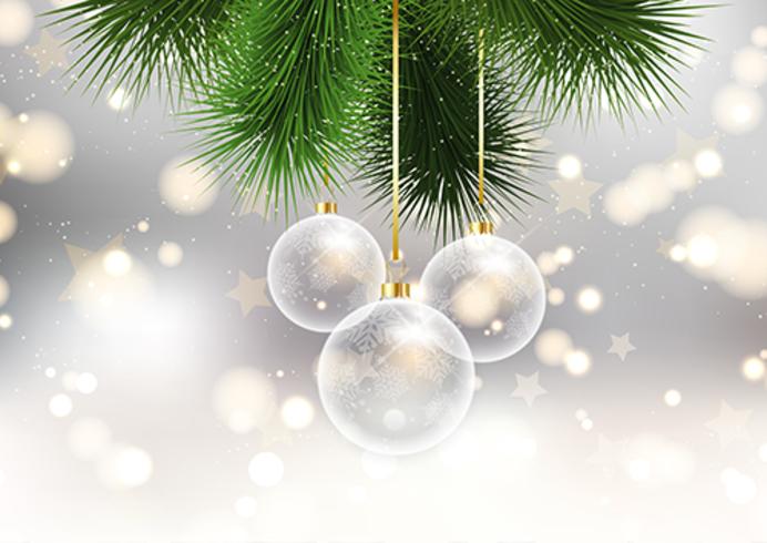 christmas baubles on bokeh lights background  vector