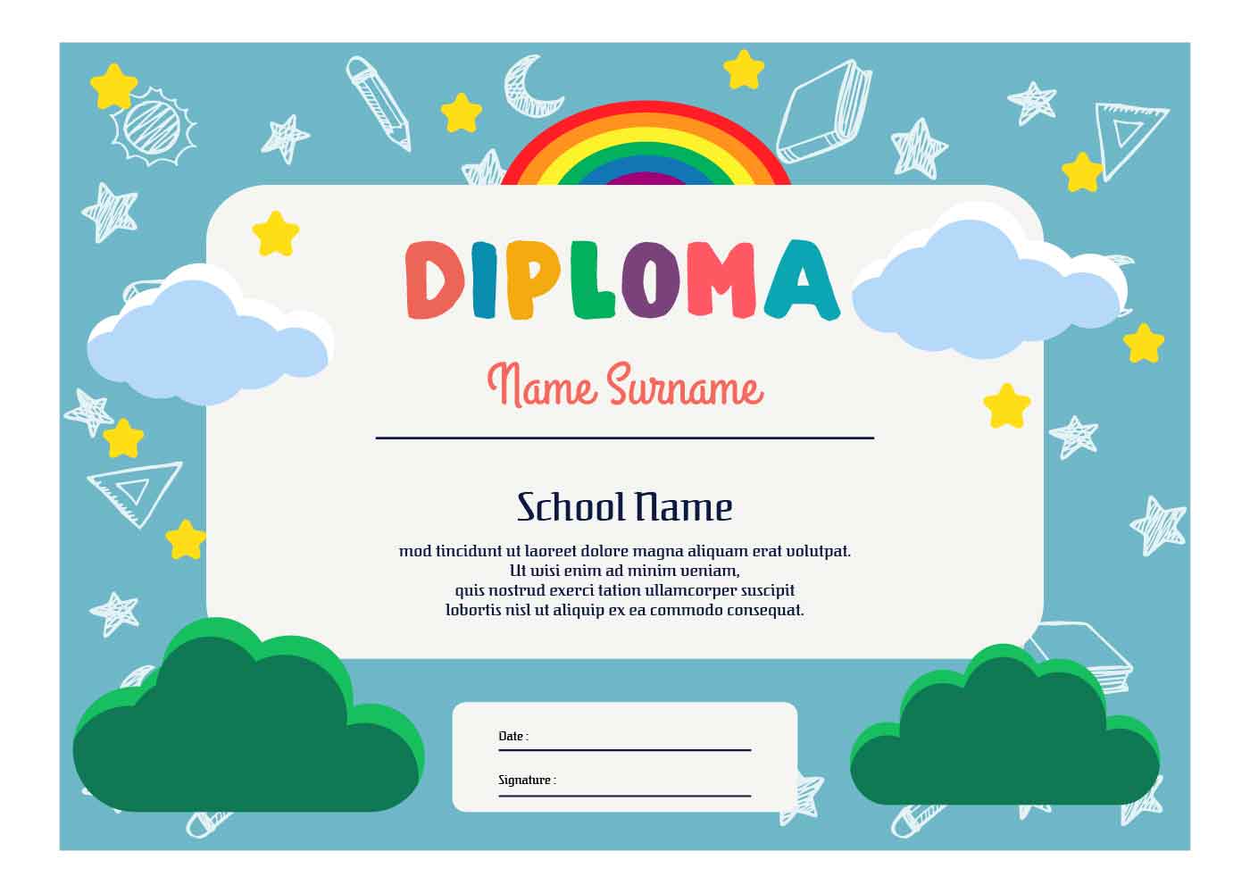 Kindergarten Diploma Template Vector 201136 Vector Art At Vecteezy