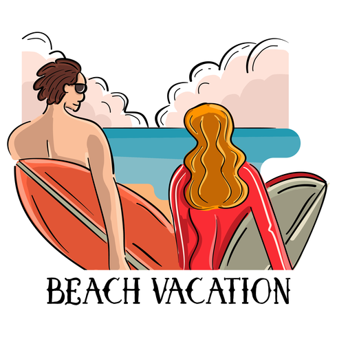 Surfer Couple on The Beach vector