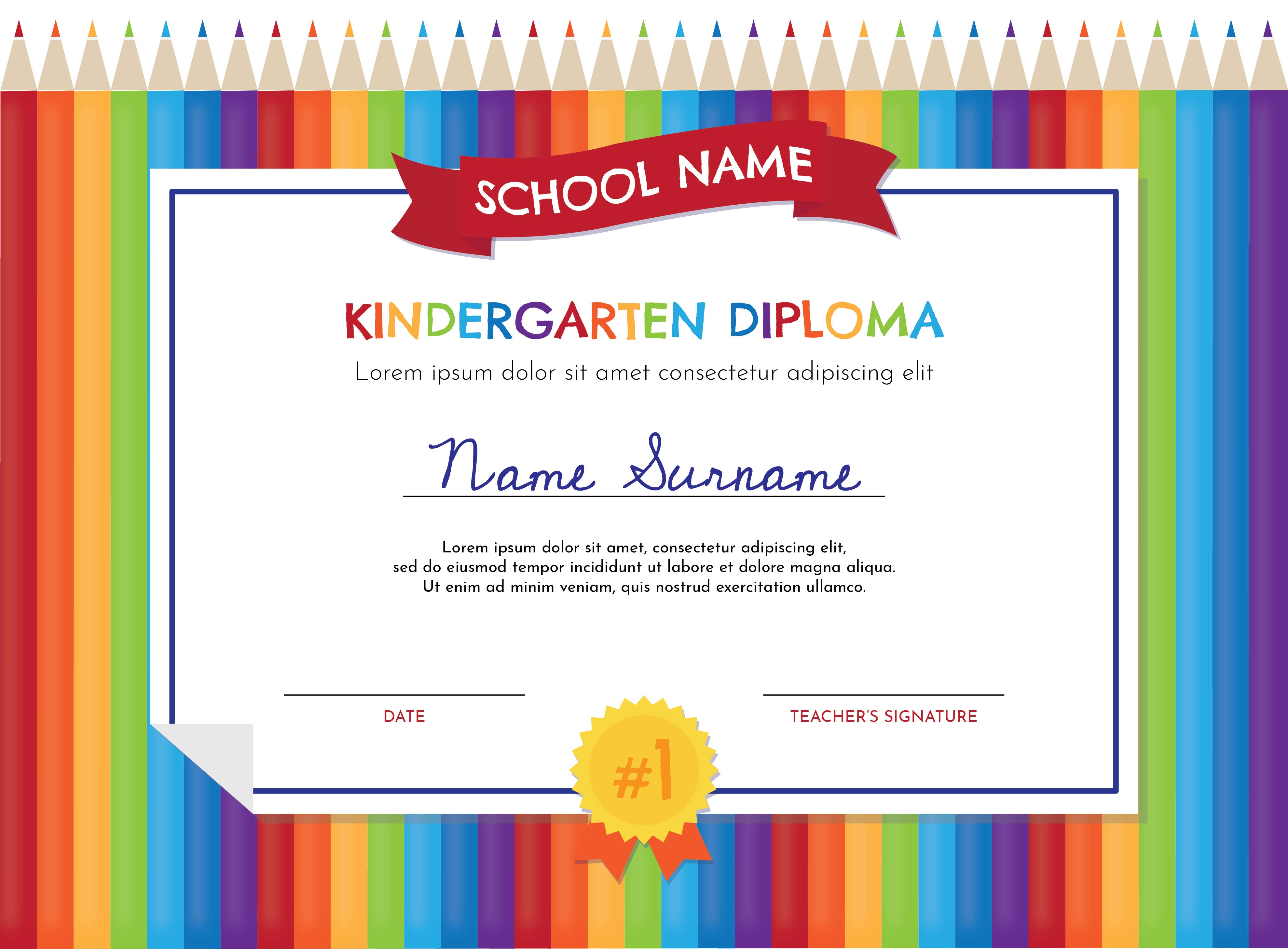 Kindergarten Diploma Template 201247 Vector Art at Vecteezy