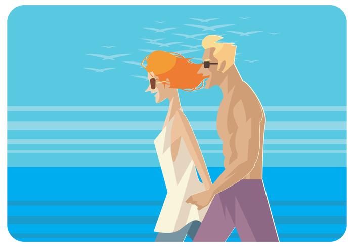 Couple Walking at The Beach Vector