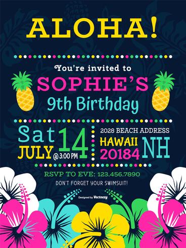 Colorful Polynesian Birthday Party Vector Invitation