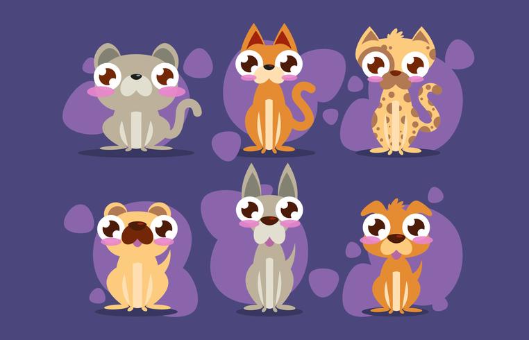 Cachorros y gatitos Ilustración plana Pack Vector