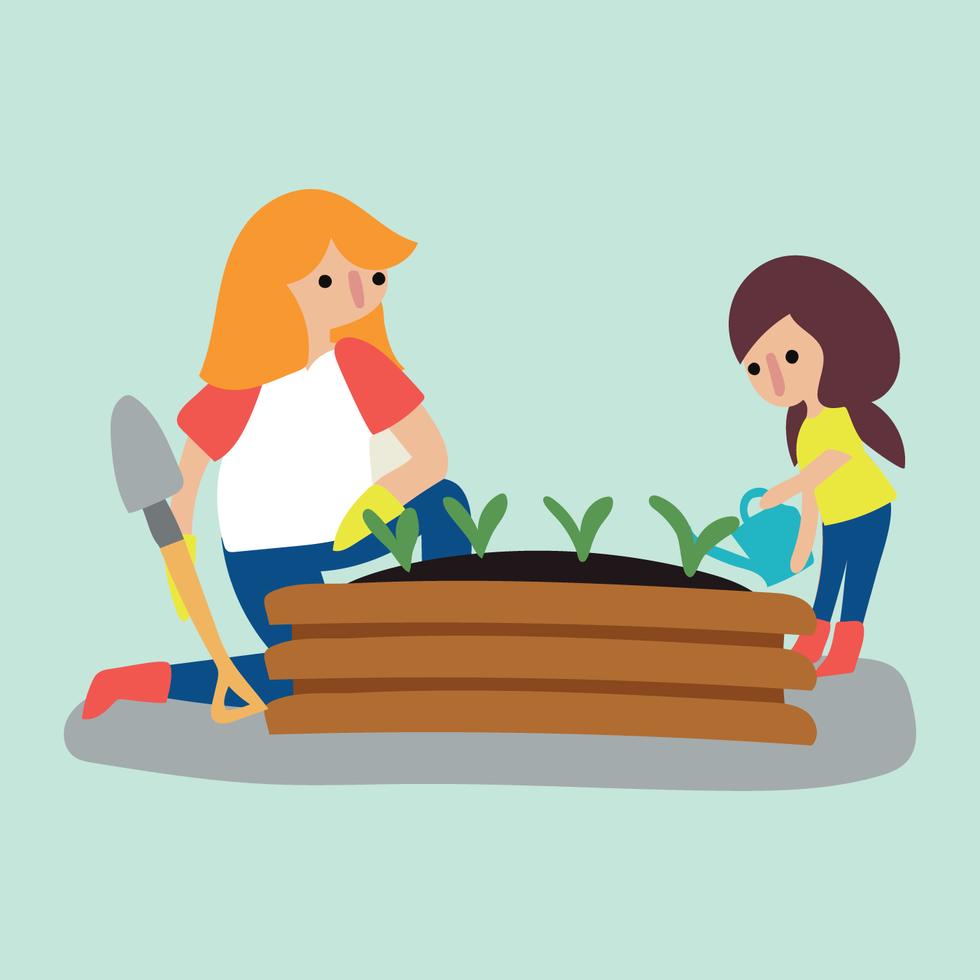 Download Mom & Daughter In a Garden 202051 Vector Art at Vecteezy