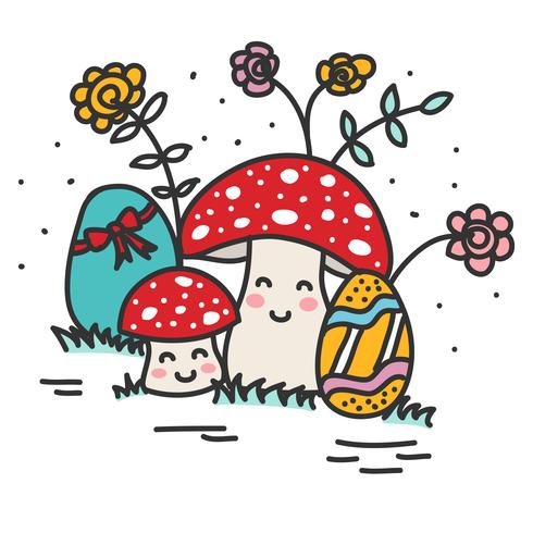 Doodle Easter Eggs And Mushrooms vector