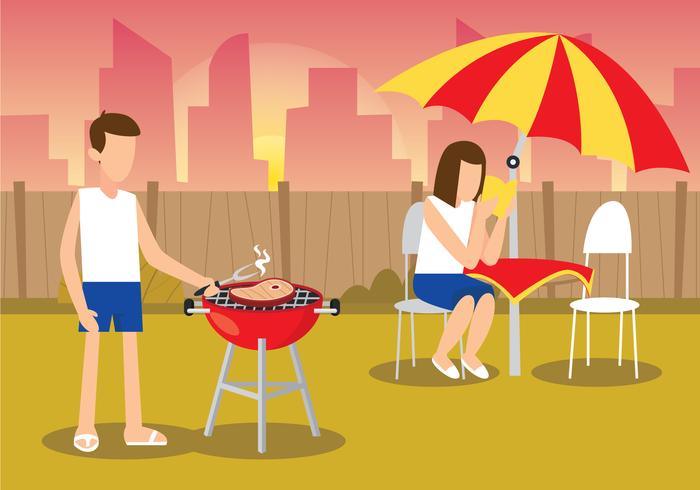 Pareja haciendo fiesta romántica de barbacoa vector