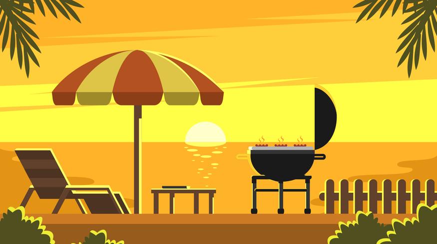 vector de barbacoa de patio trasero de puesta de sol