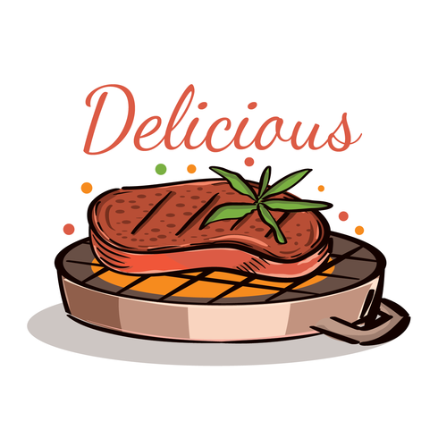 Steak on grill vector