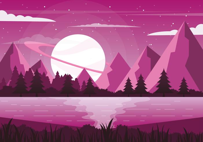 Vector la ilustración púrpura del paisaje de la fantasía