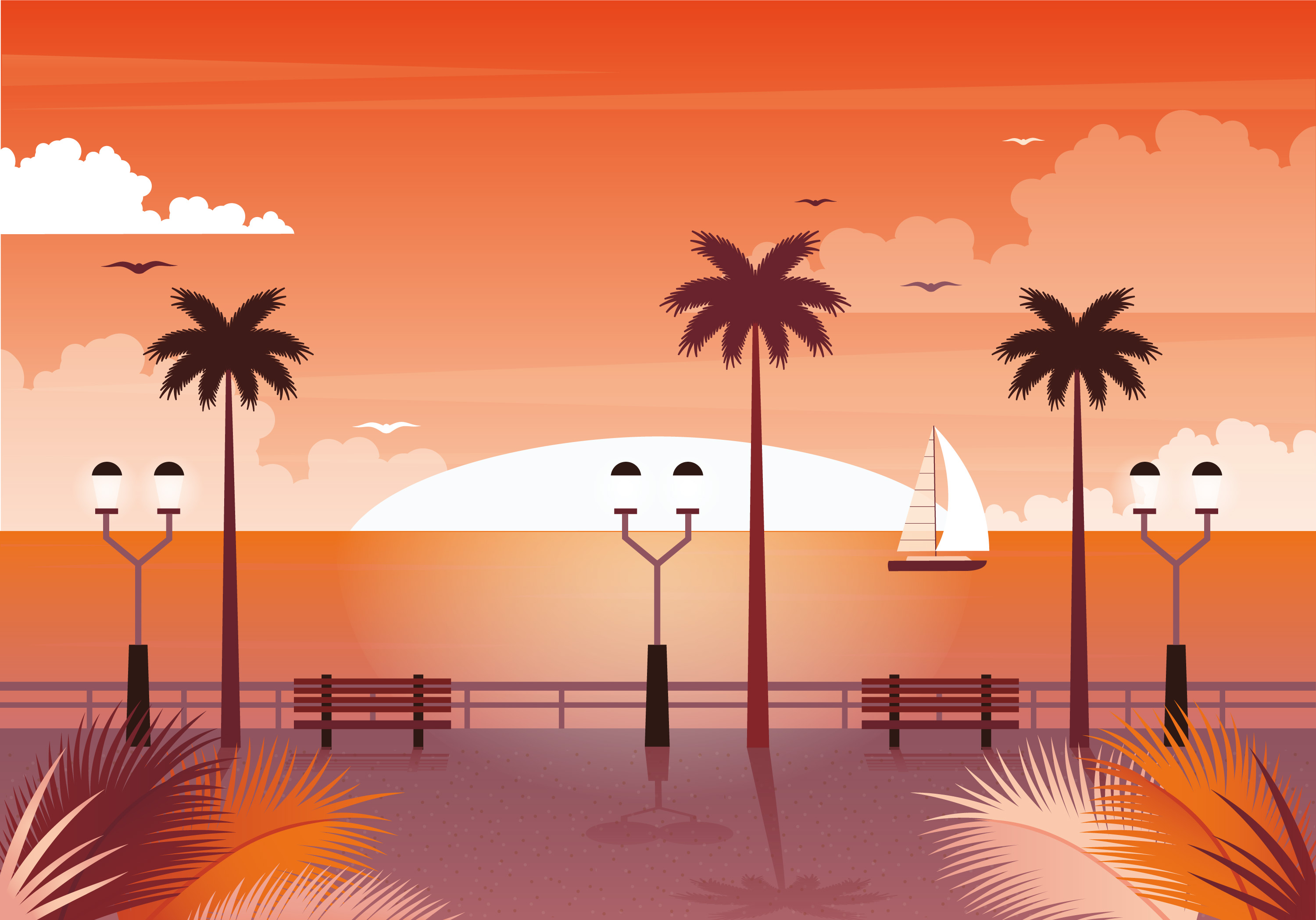 Vector Sunset Landscape Illustration 202144 Vector Art at Vecteezy