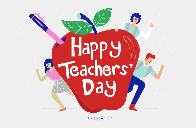 Fun Teachers Day Typography on Red Apple Vector Illustration