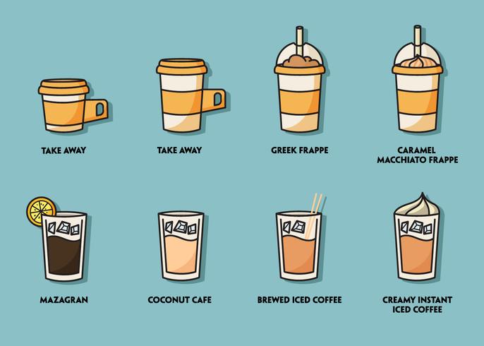 Juego de ilustración de café helado vector