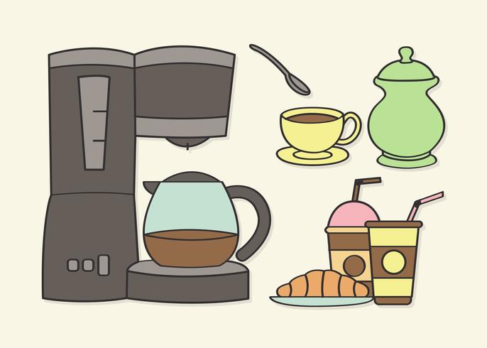 Set de café dibujado a mano vector