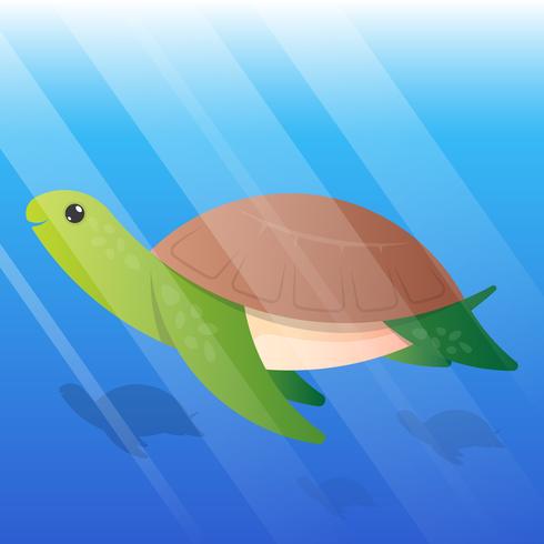 Cute Turtle Cartoon Underwater Illustration vector
